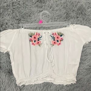Off the shoulder white Hollister crop top